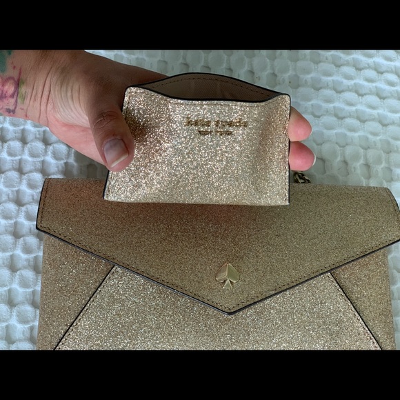 Kate spade burles a court chain clutch + card holder in gold glitter - Picture 4 of 6